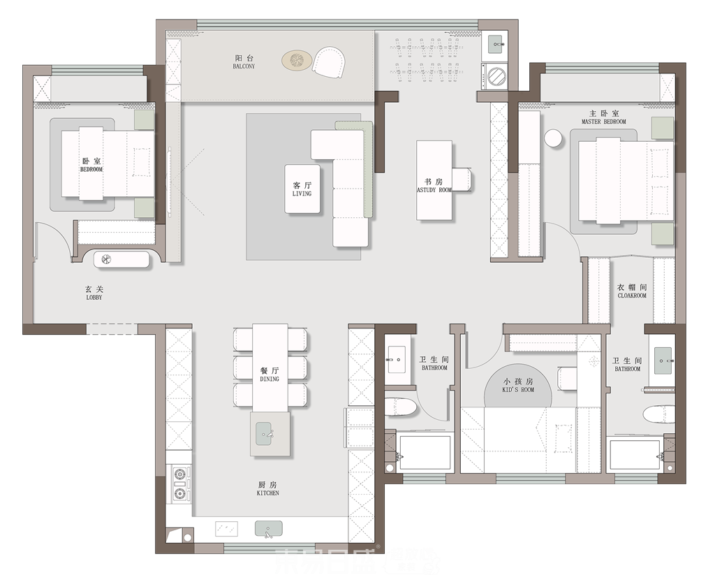 中南樾府-160平米三居室-现代简约风格案例赏析装修设计理念