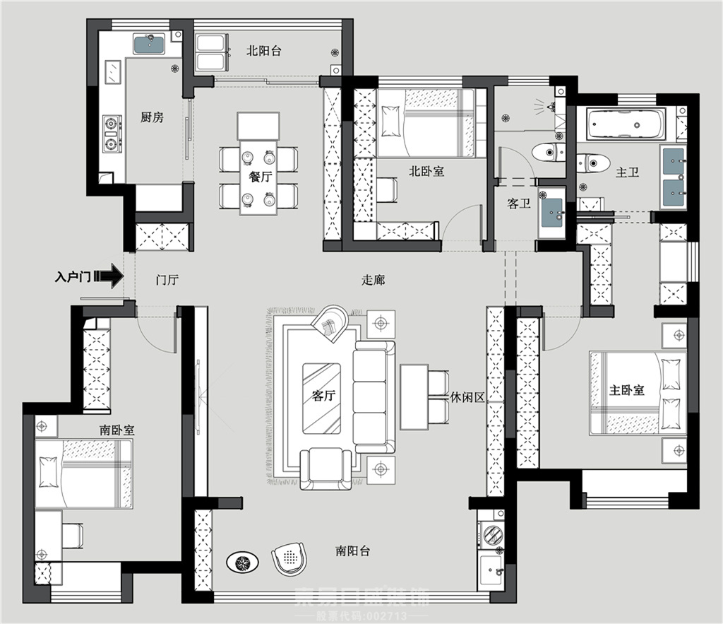 奥正诚园-155平米三居室-现代轻奢风格案例装修设计理念