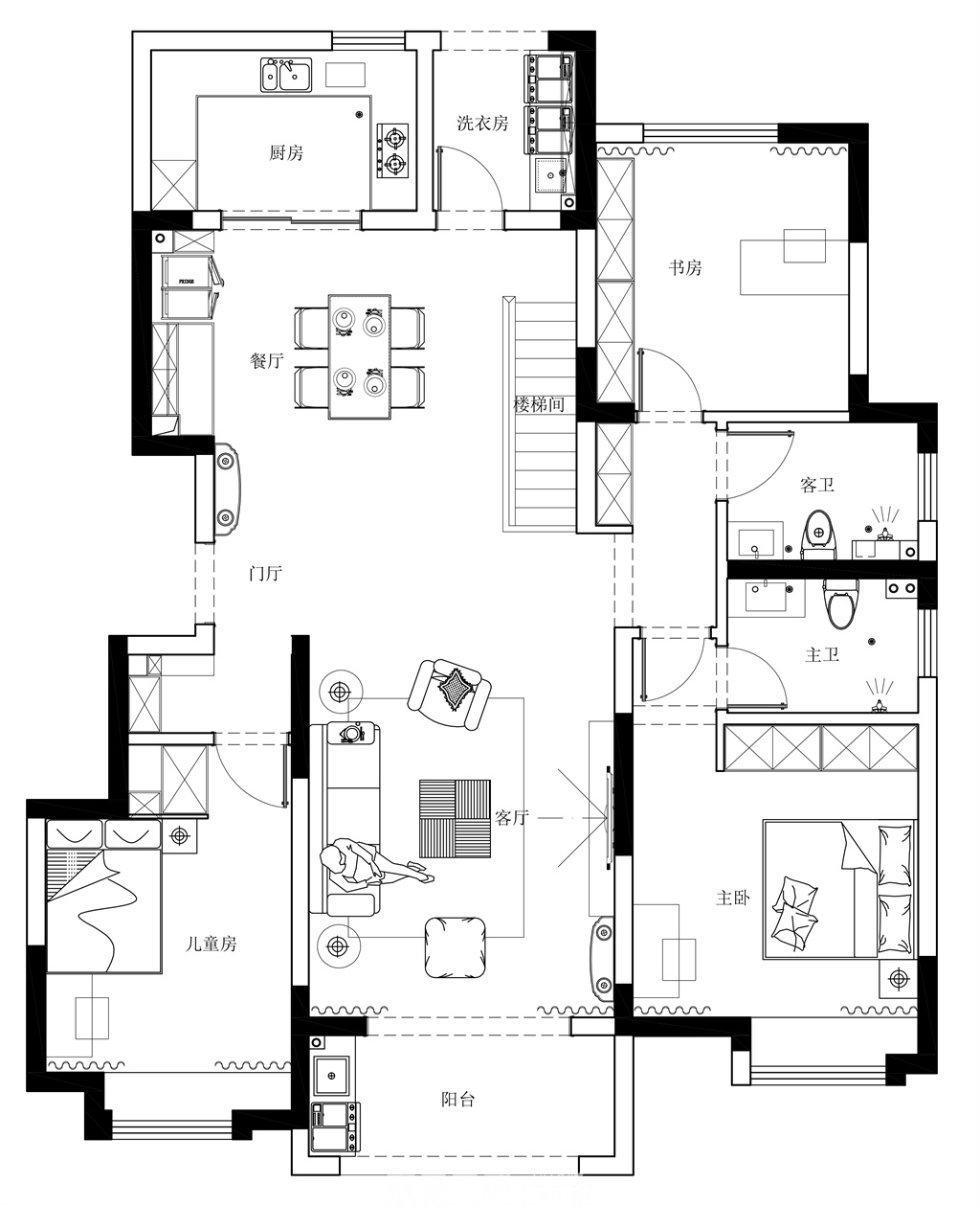 奥正诚园-160平米三居室-现代简约风格装修设计理念