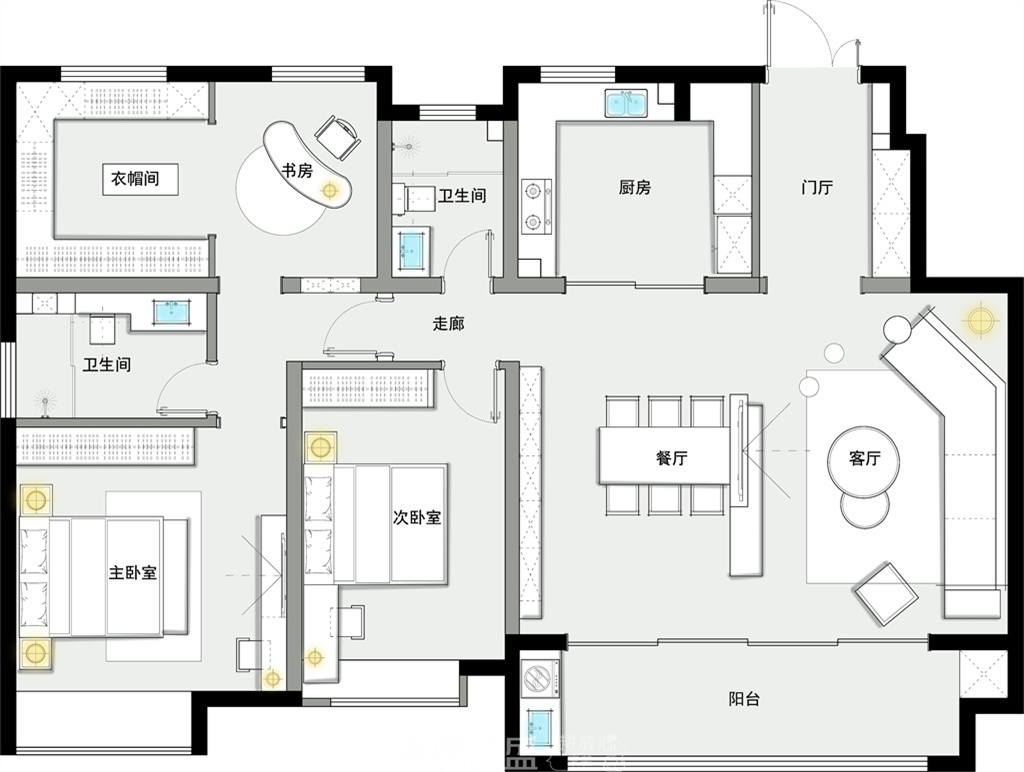 奥德海棠-180平米三居室-现代简约风格案例赏析装修设计理念