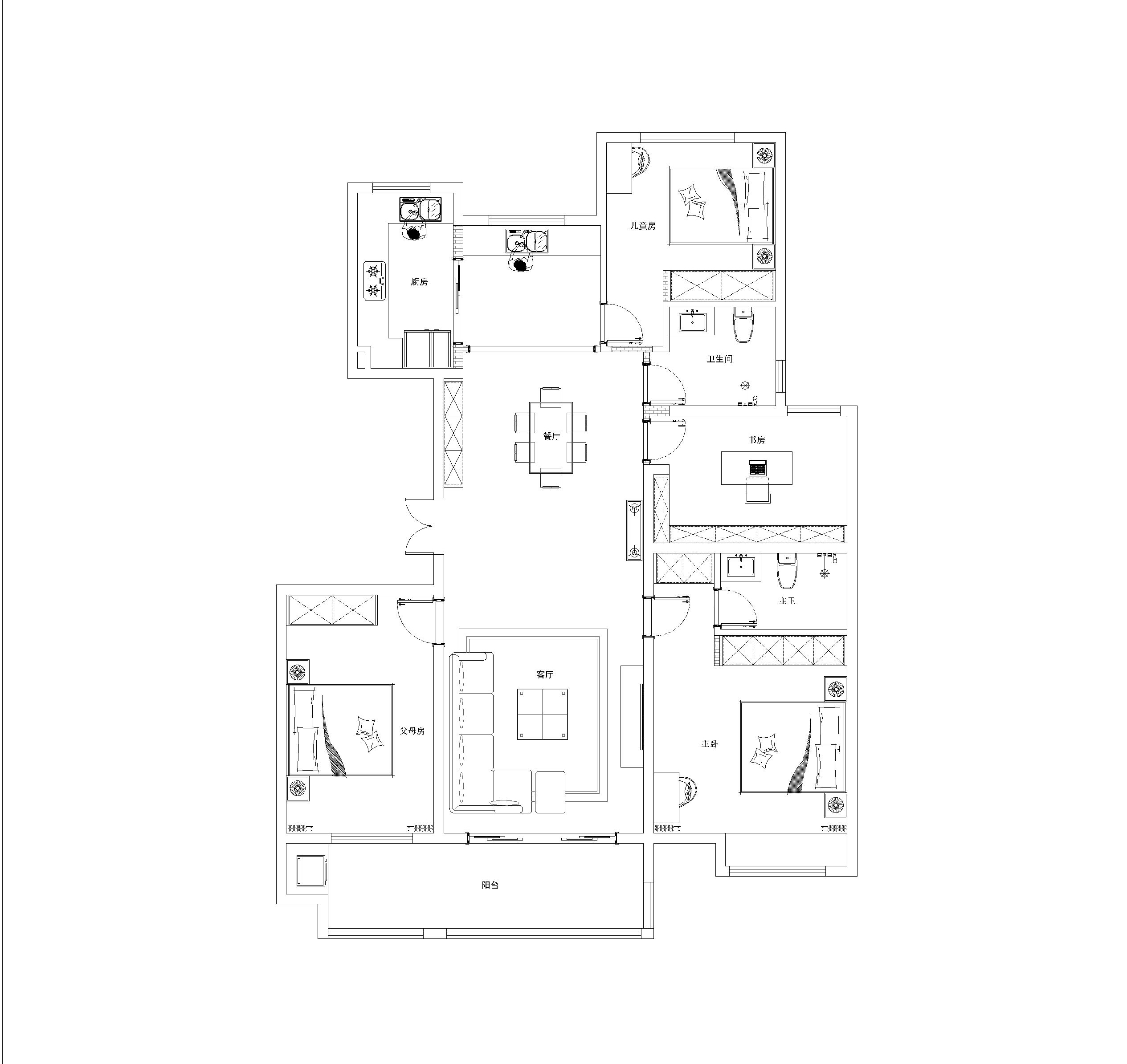 汀香郡灏园-四居室装修147平米-现代风格装修效果图案例赏析装修设计理念