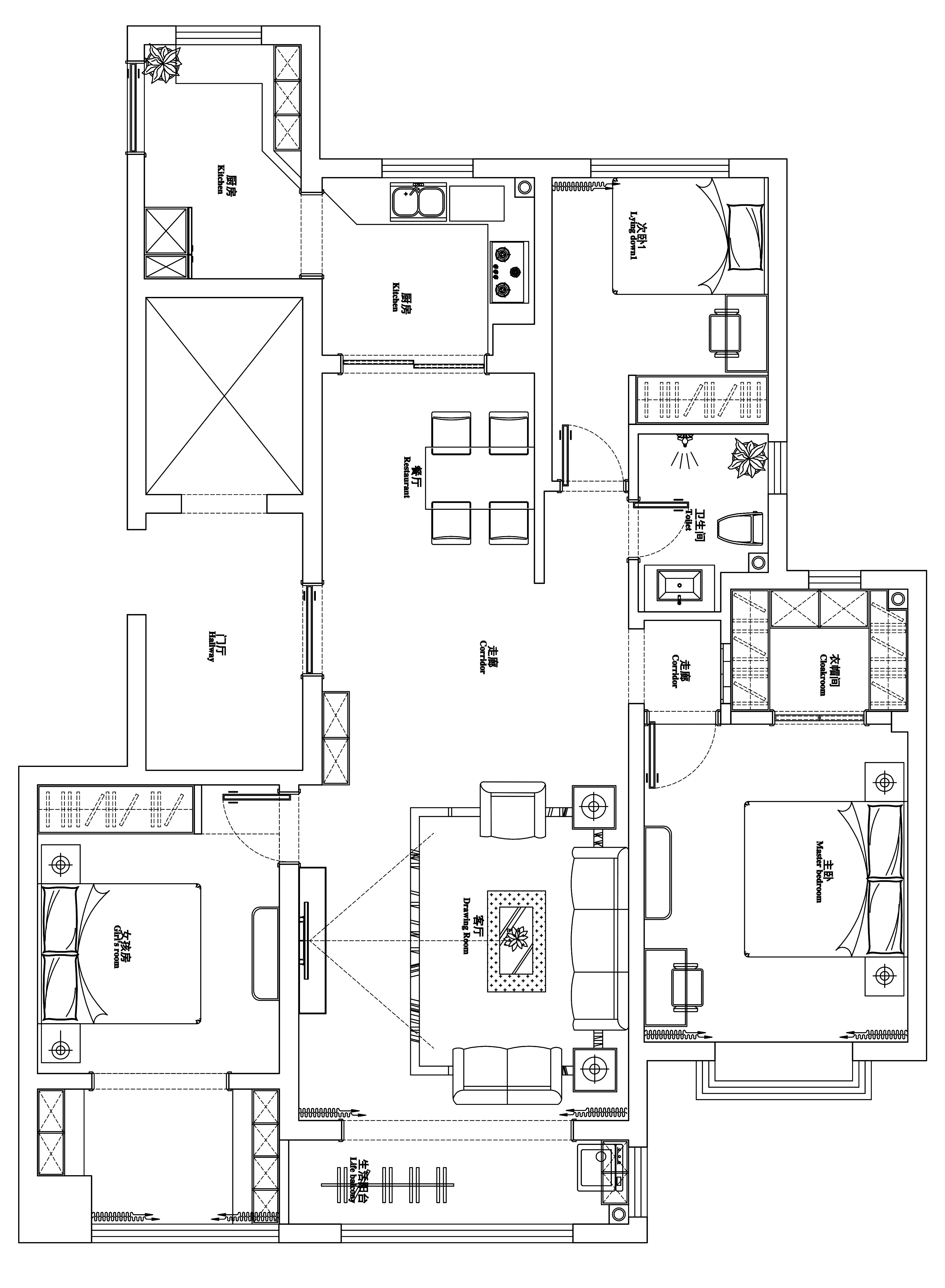 外滩龙庭帝景-三居室装修140平米-现代简约风格效果图案例赏析装修设计理念