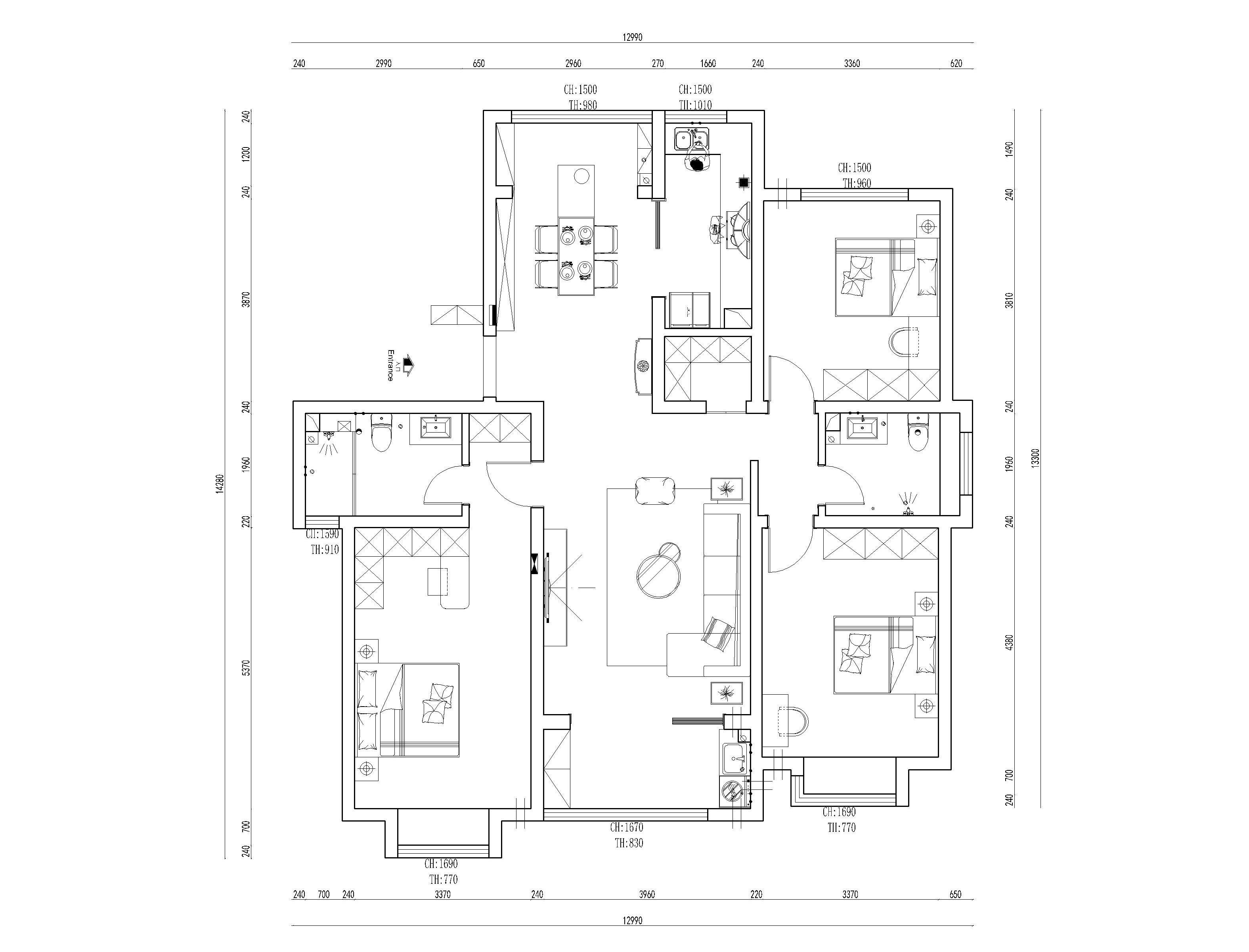 水韵华苑-160平米三居室-现代风格案例赏析装修设计理念