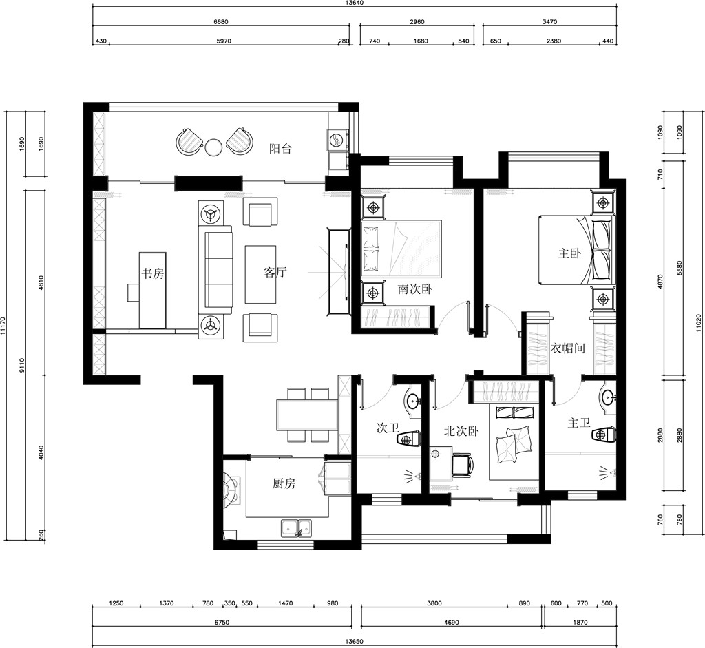 银盛泰博观新城-三居室143m²-新中式风格案例赏析装修设计理念