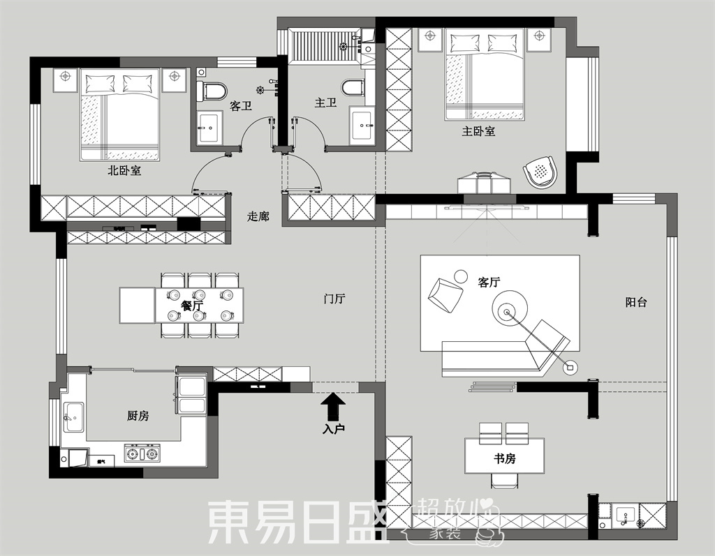 奥正诚园北区-150平米三居室-现代风格案例赏析装修设计理念